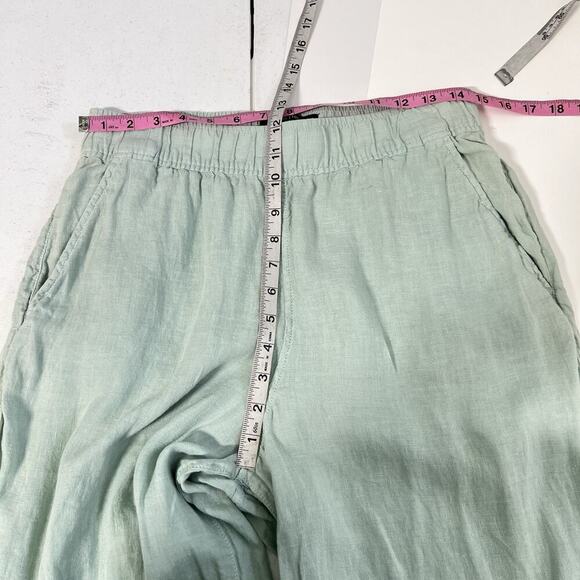 TAHARI 100% Linen Wide Leg Cropped Pull-On Pants Medium Mint Green Beach Resort - Picture 7 of 9